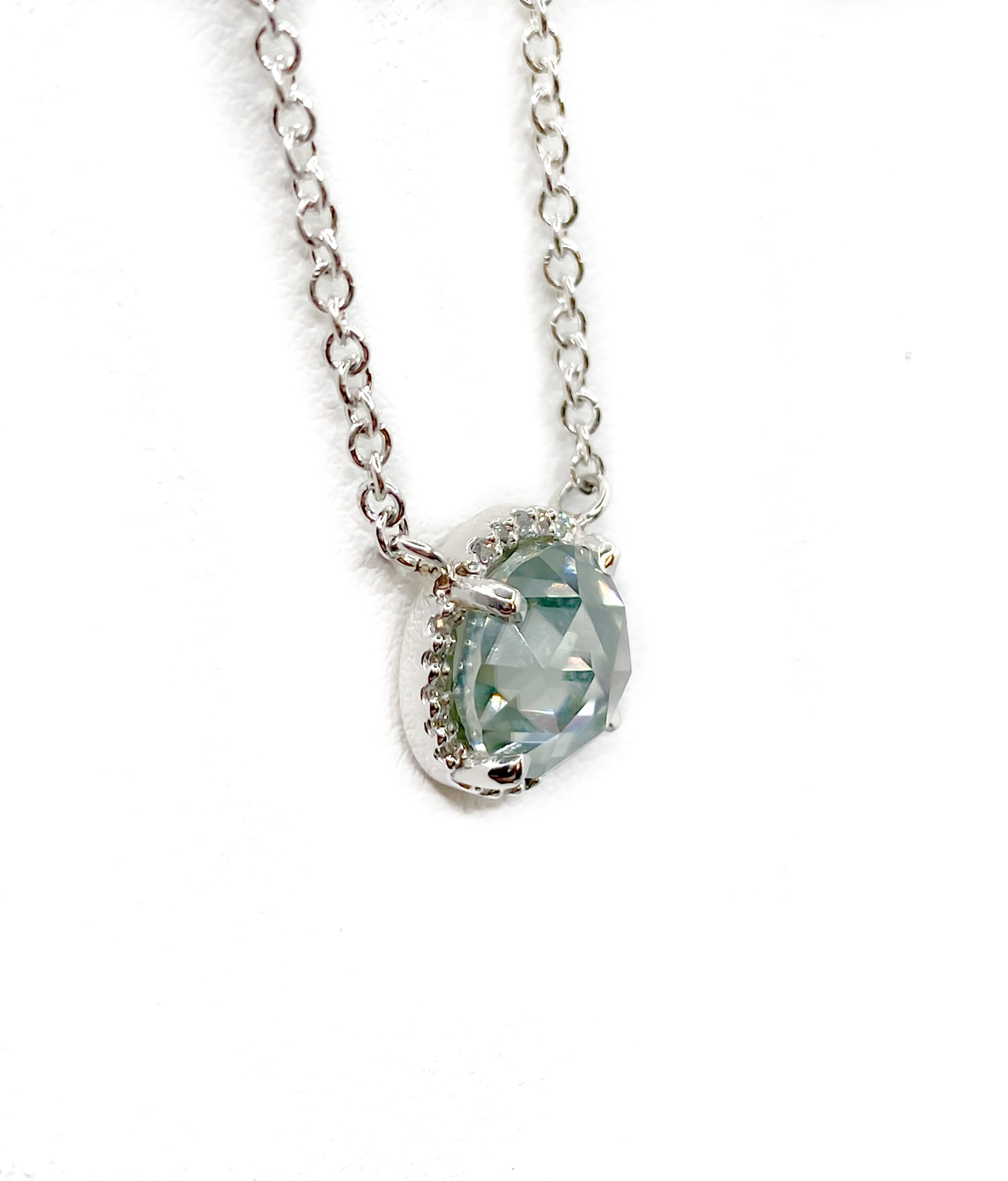 Blue Moissanite and Diamond Halo Necklace