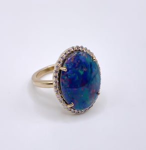 Opal and Diamond Halo Ring